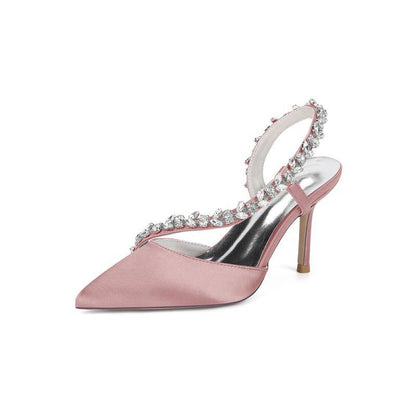 Satin High Heels with Crystal Embellishments