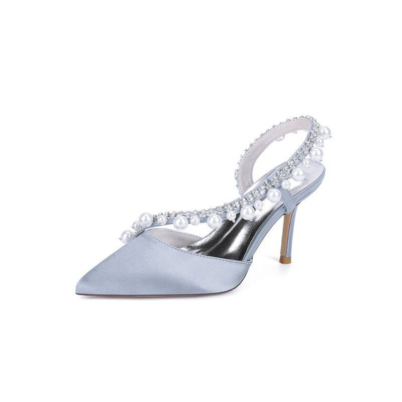 High Heels with Pearl and Crystal Embellishments Description