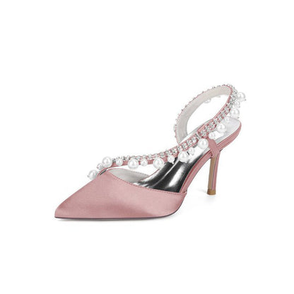 High Heels with Pearl and Crystal Embellishments Description