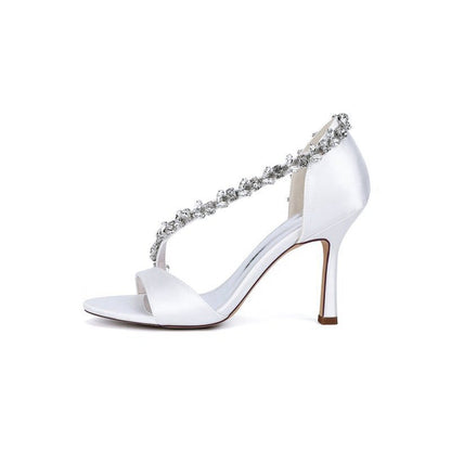 Satin High Heels with Crystal and Chain Embellishments
