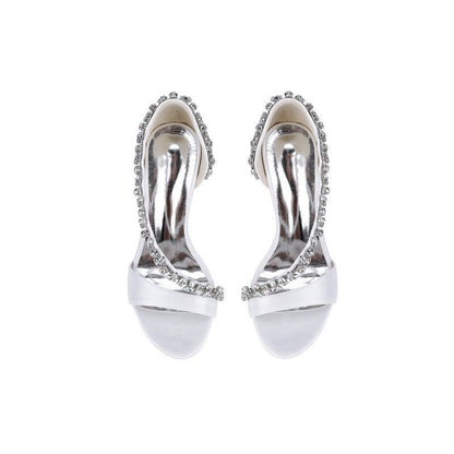 Satin High Heels with Crystal and Chain Embellishments