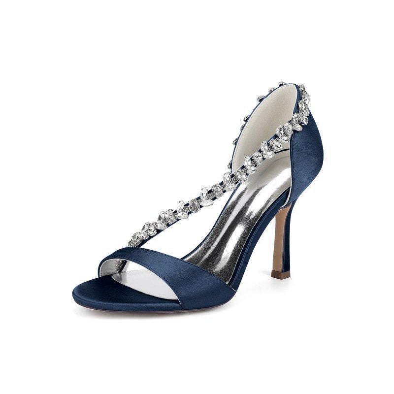 Satin High Heels with Crystal and Chain Embellishments