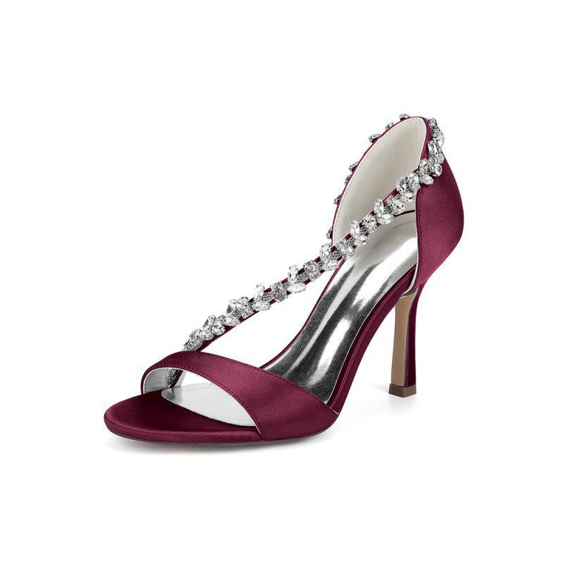 Satin High Heels with Crystal and Chain Embellishments