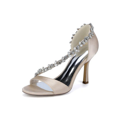 Satin High Heels with Crystal and Chain Embellishments