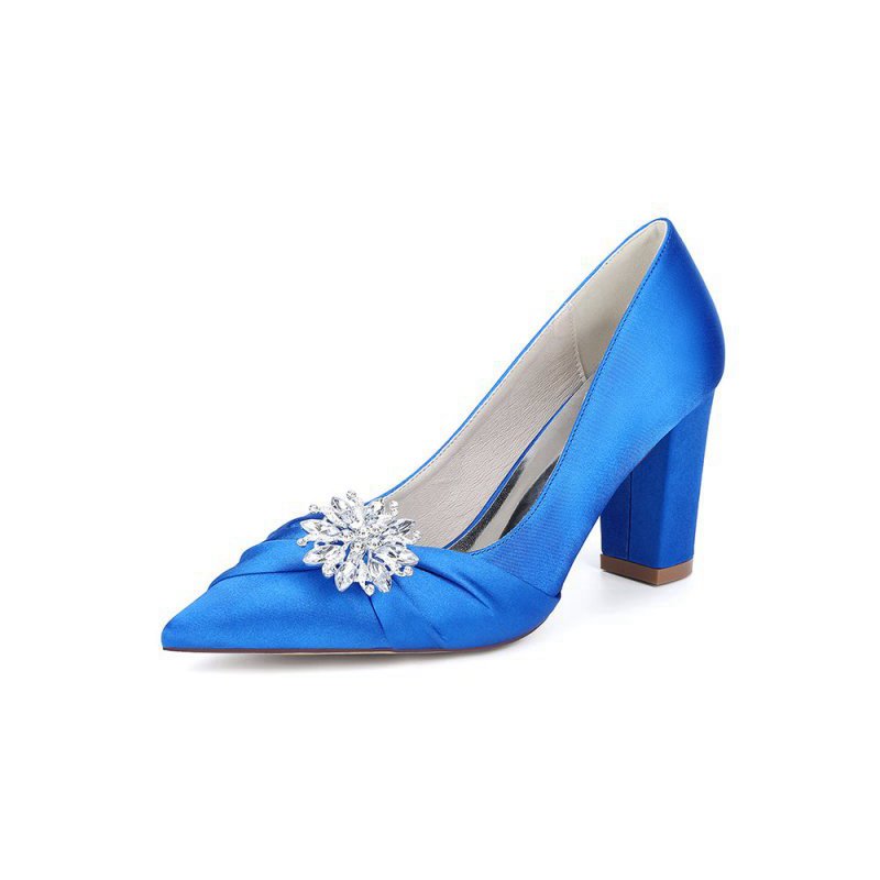 Satin High Heels with a Crystal Flower Accent