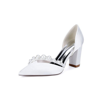 Satin High Heels with Pearl Embellishments