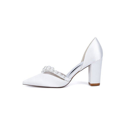 Satin High Heels with Pearl Embellishments