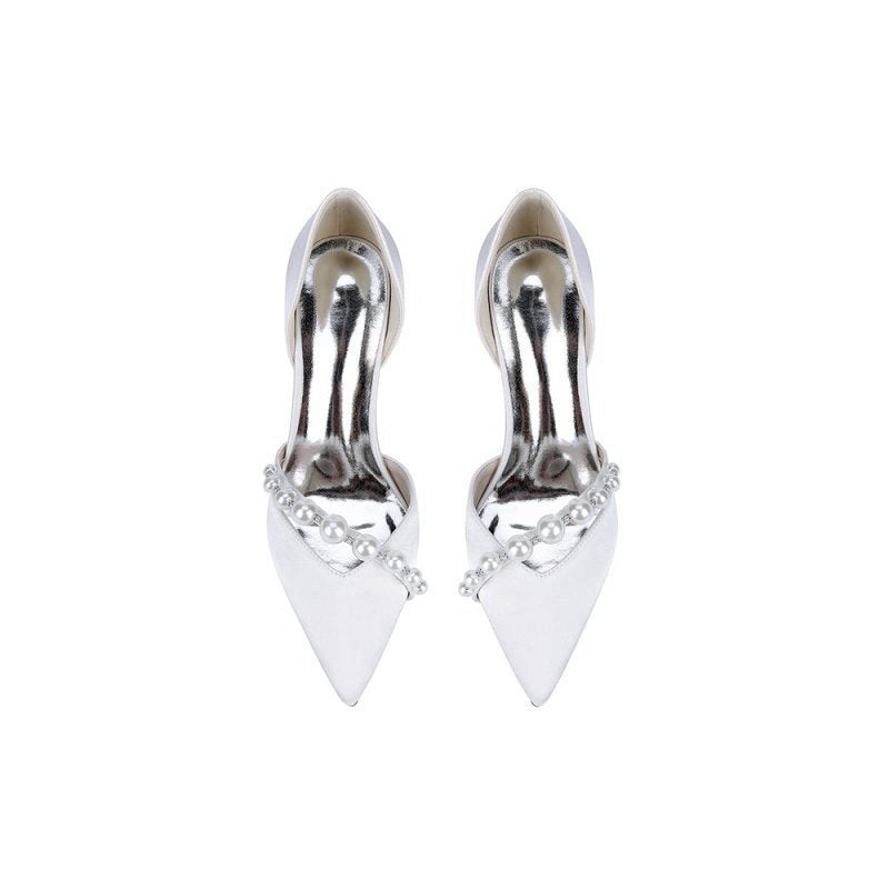 Satin High Heels with Pearl Embellishments