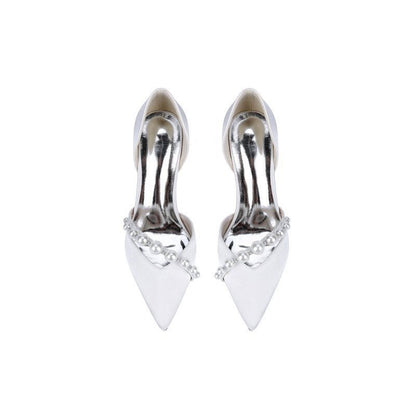 Satin High Heels with Pearl Embellishments