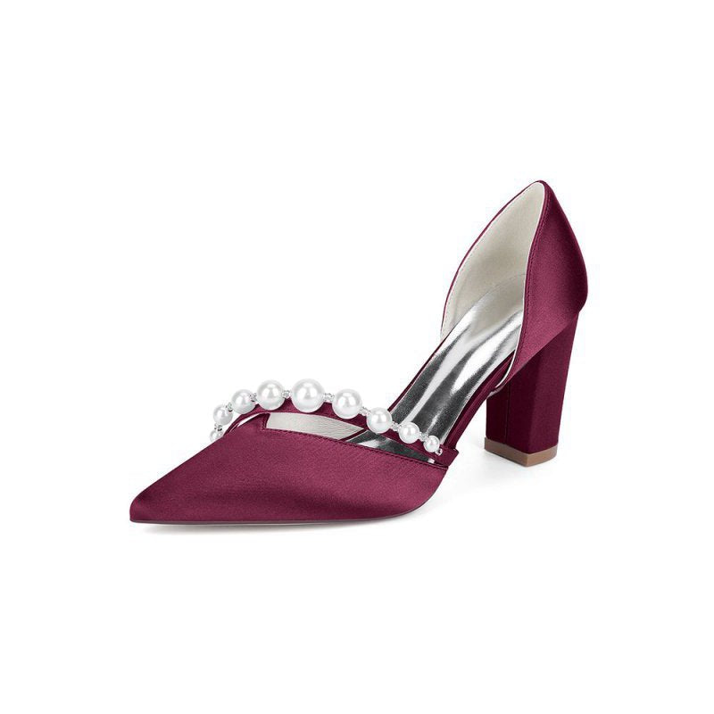 Satin High Heels with Pearl Embellishments