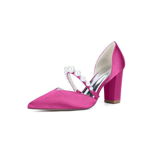 Satin High Heels with Pearl Accent