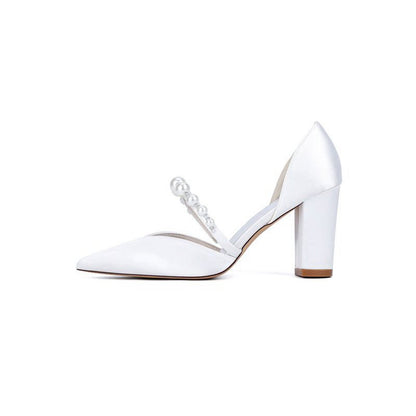 Satin High Heels with Pearl Accent
