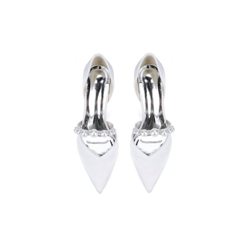 Satin High Heels with Pearl Accent
