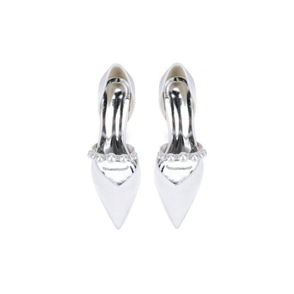 Satin High Heels with Pearl Accent