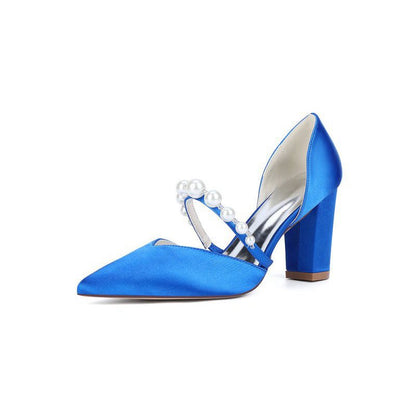Satin High Heels with Pearl Accent