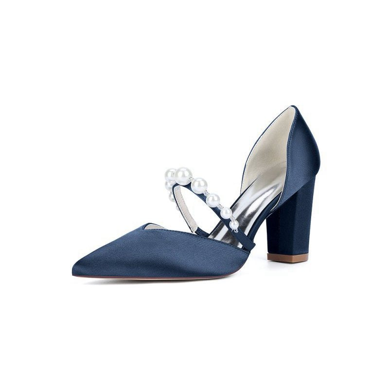 Satin High Heels with Pearl Accent