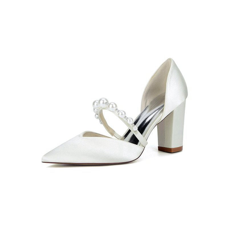 Satin High Heels with Pearl Accent