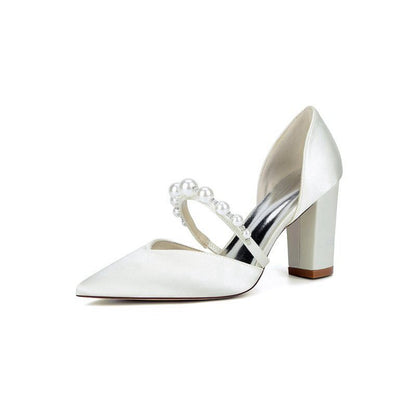 Satin High Heels with Pearl Accent