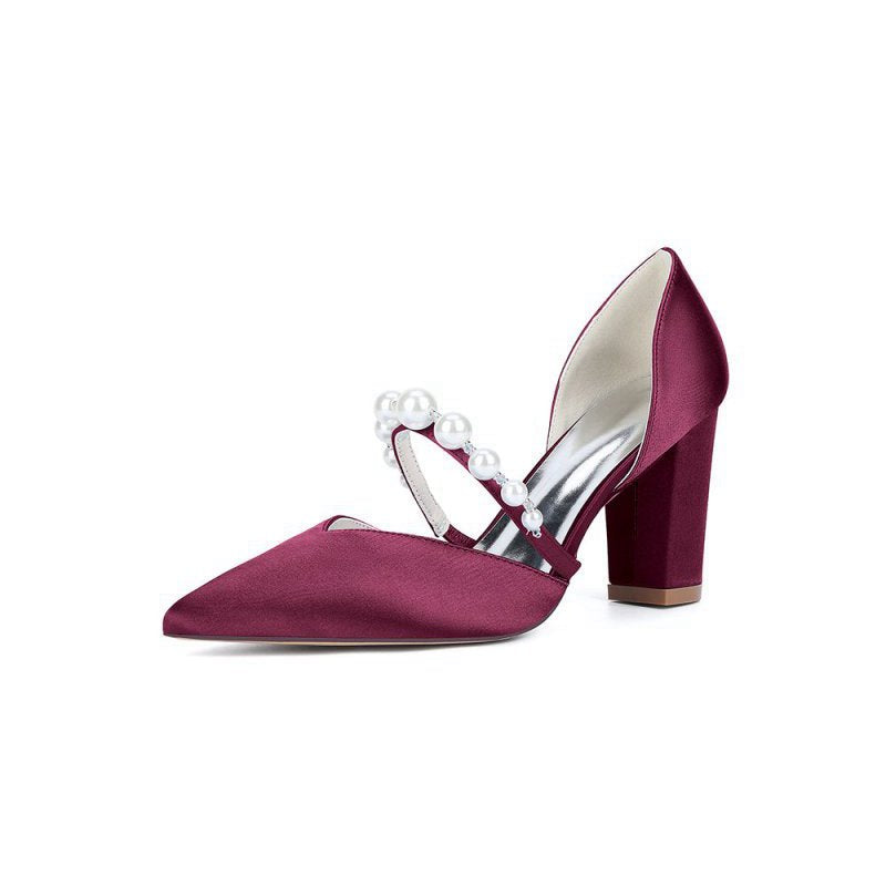 Satin High Heels with Pearl Accent