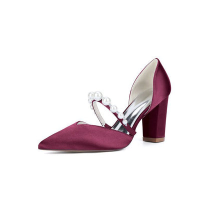 Satin High Heels with Pearl Accent