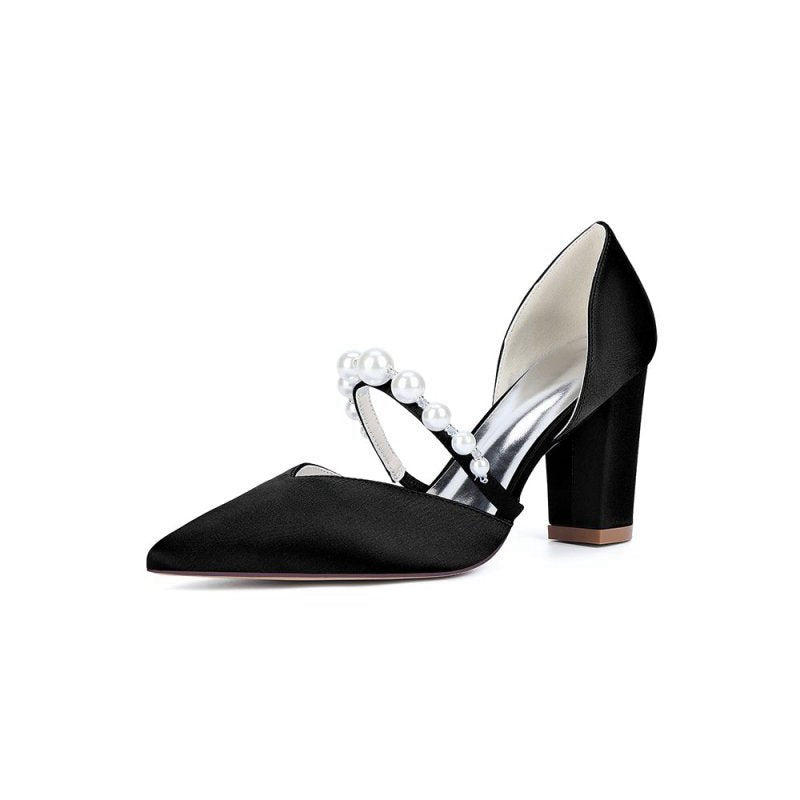 Satin High Heels with Pearl Accent