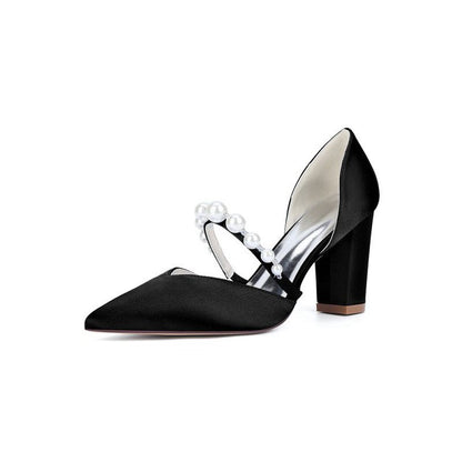 Satin High Heels with Pearl Accent