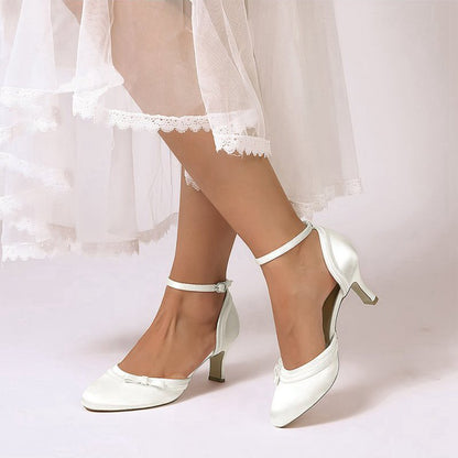 Satin High Heels with Bow Accent