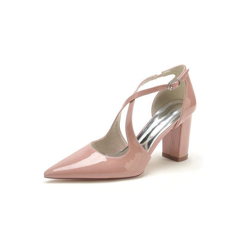 High Heels with Crossed Straps and Metal Buckle