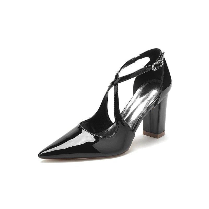 High Heels with Crossed Straps and Metal Buckle