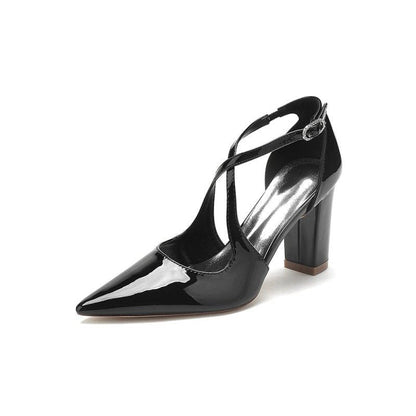 High Heels with Crossed Straps and Metal Buckle