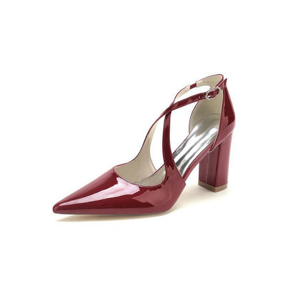 High Heels with Crossed Straps and Metal Buckle