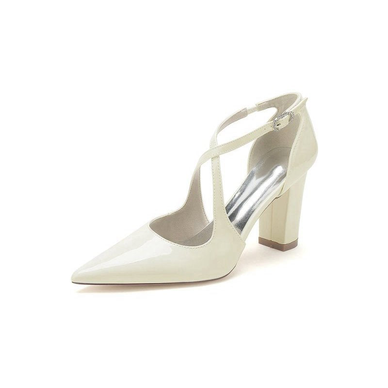 High Heels with Crossed Straps and Metal Buckle