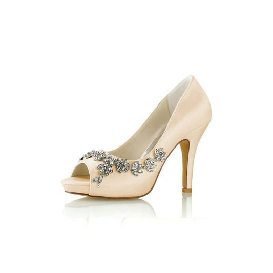 Satin Heels with Metal Flower Ornament