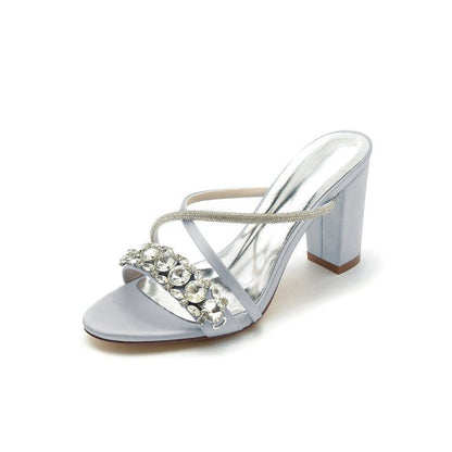 Satin High Heels with Crystal and Metal Embellishments