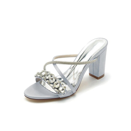 Satin High Heels with Crystal and Metal Embellishments