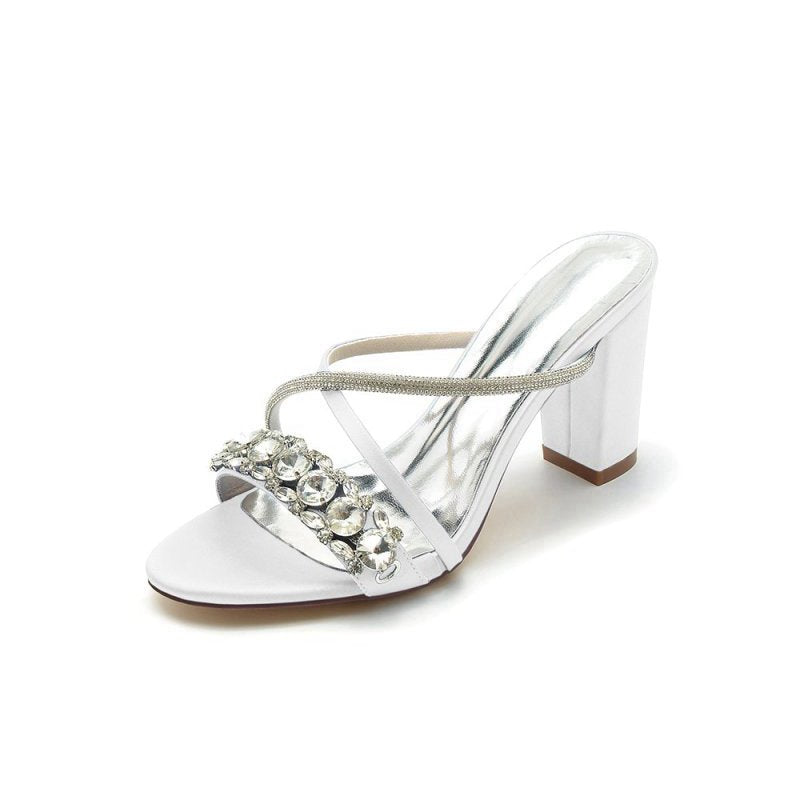 Satin High Heels with Crystal and Metal Embellishments
