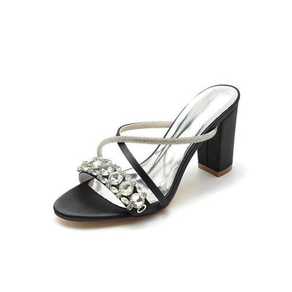 Satin High Heels with Crystal and Metal Embellishments