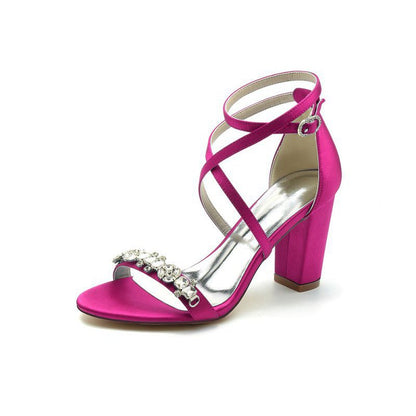 High Heels with Crossed Straps and Metal Accents