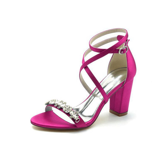 High Heels with Crossed Straps and Metal Accents