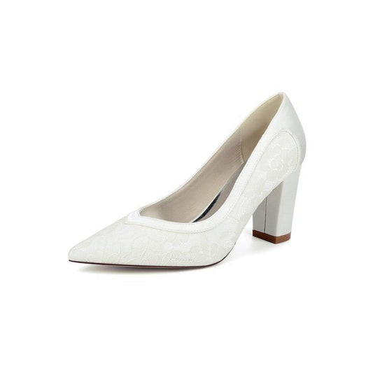 Lace High Heels with Wooden Heel
