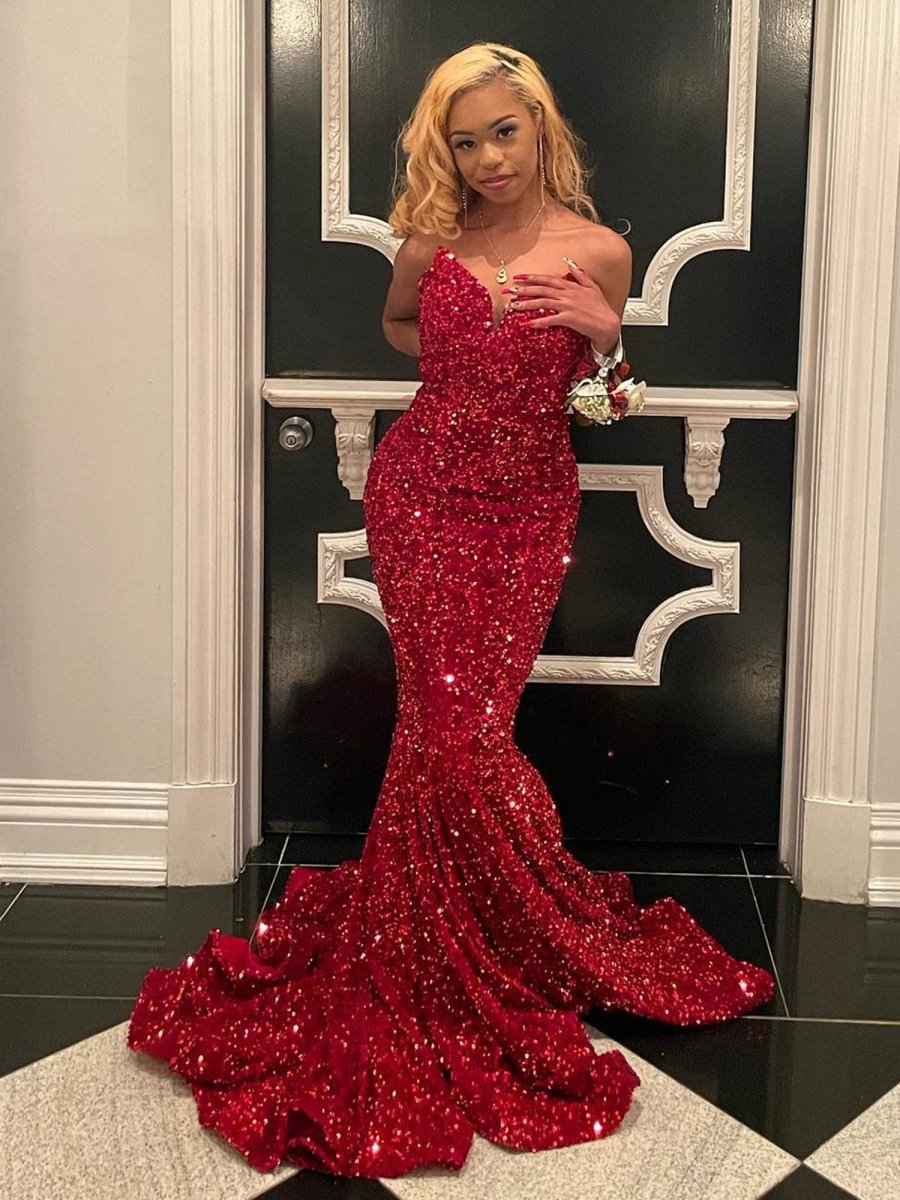 Mermaid Sweetheart Neck Sequins Long Prom Dresses