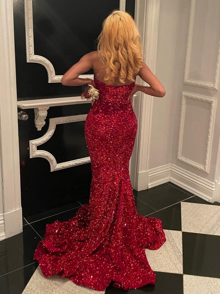 Mermaid Sweetheart Neck Sequins Long Prom Dresses