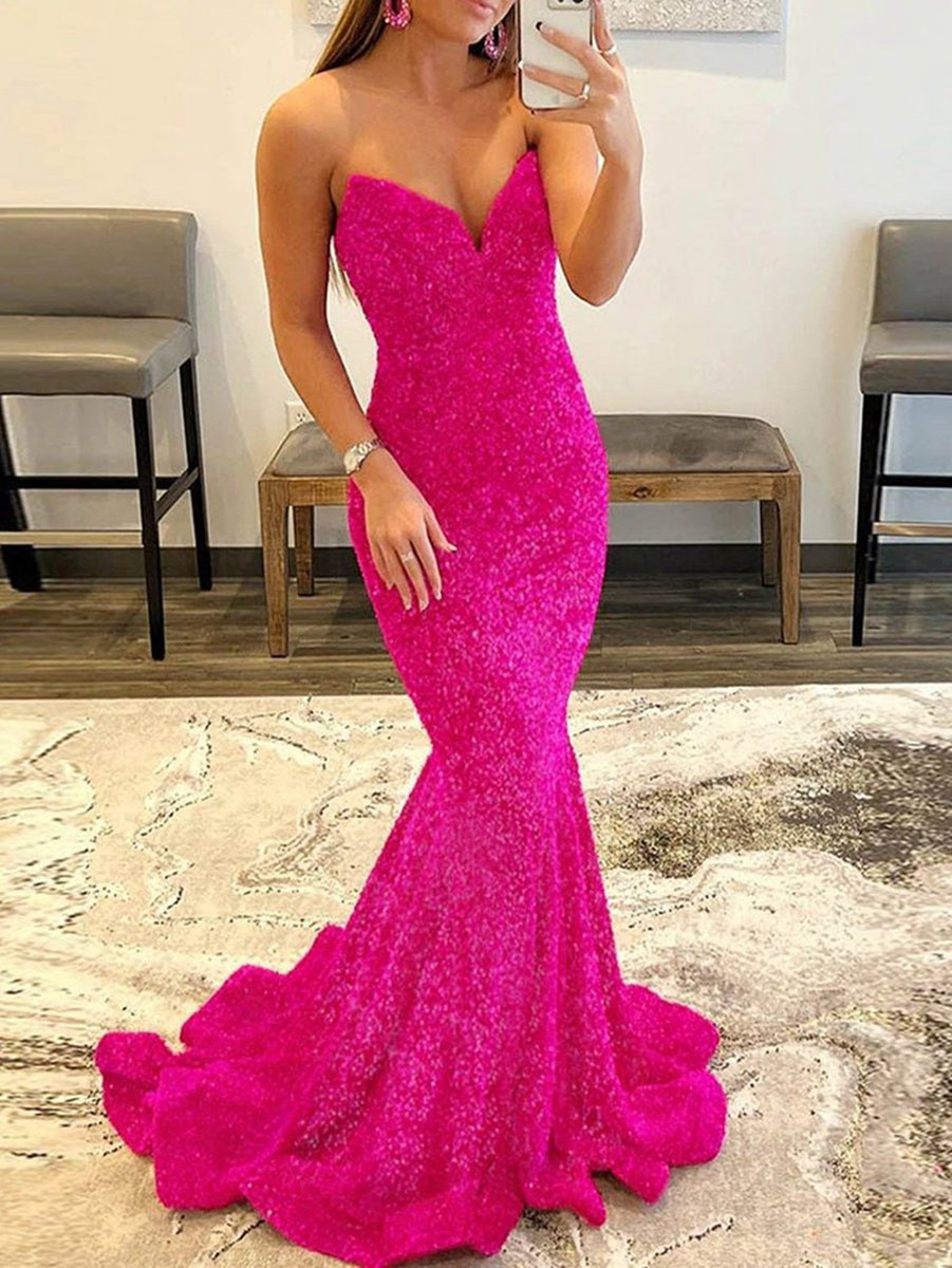 Mermaid Sweetheart Neck Sequins Long Prom Dresses