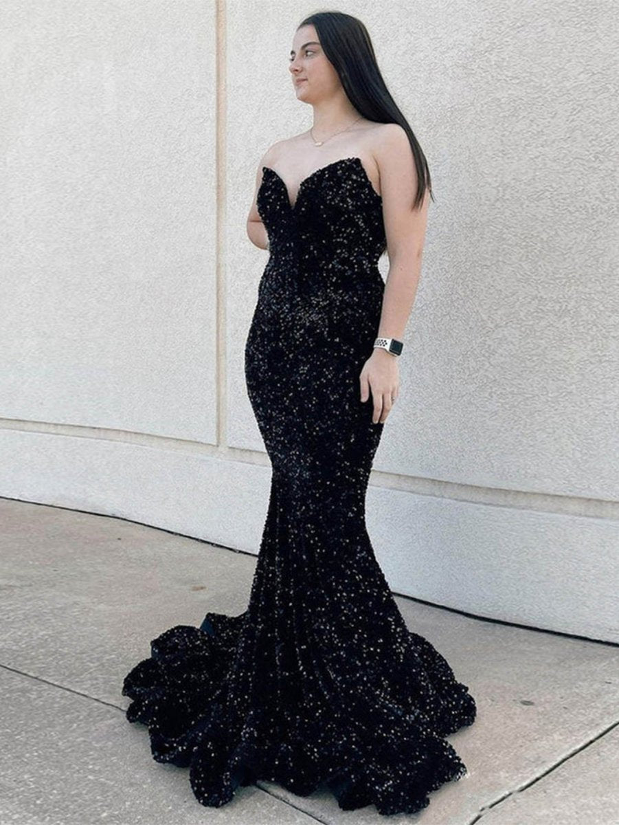 Mermaid Sweetheart Neck Sequins Long Prom Dresses
