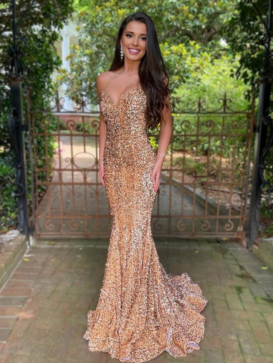 Mermaid Sweetheart Neck Sequins Long Prom Dresses