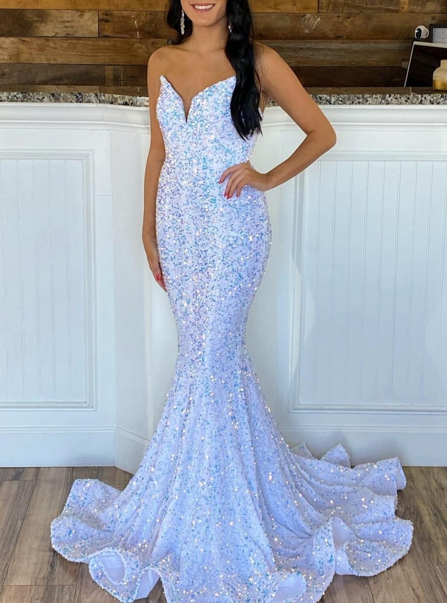 Mermaid Sweetheart Neck Sequins Long Prom Dresses