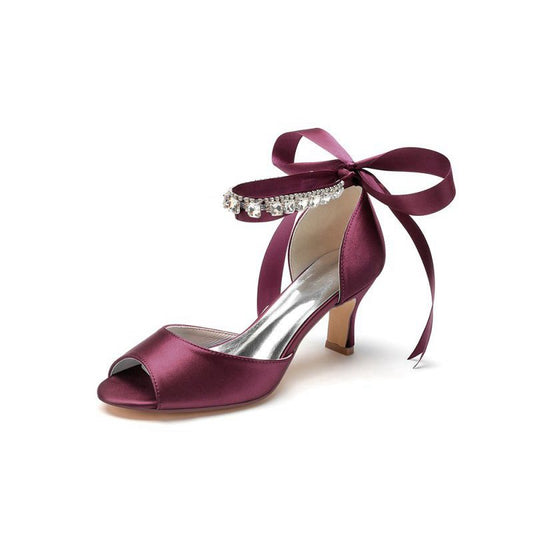 Rhinestone Peep Toe Chunky Heels with Ankle Strap