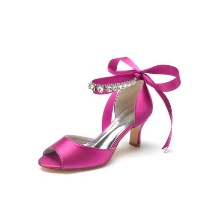 Rhinestone Peep Toe Chunky Heels with Ankle Strap