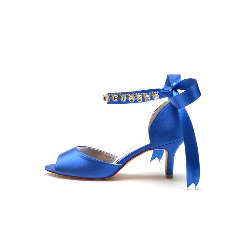 Rhinestone Peep Toe Chunky Heels with Ankle Strap