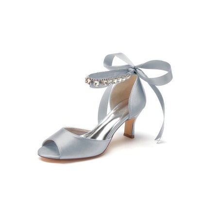 Rhinestone Peep Toe Chunky Heels with Ankle Strap